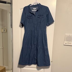 Casual Blue Denim Midi Dress